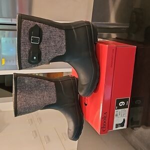 💕CHOOKA💕 Classic Mid Calf Racer Rain Boots ~ Herringbone Print Size 9